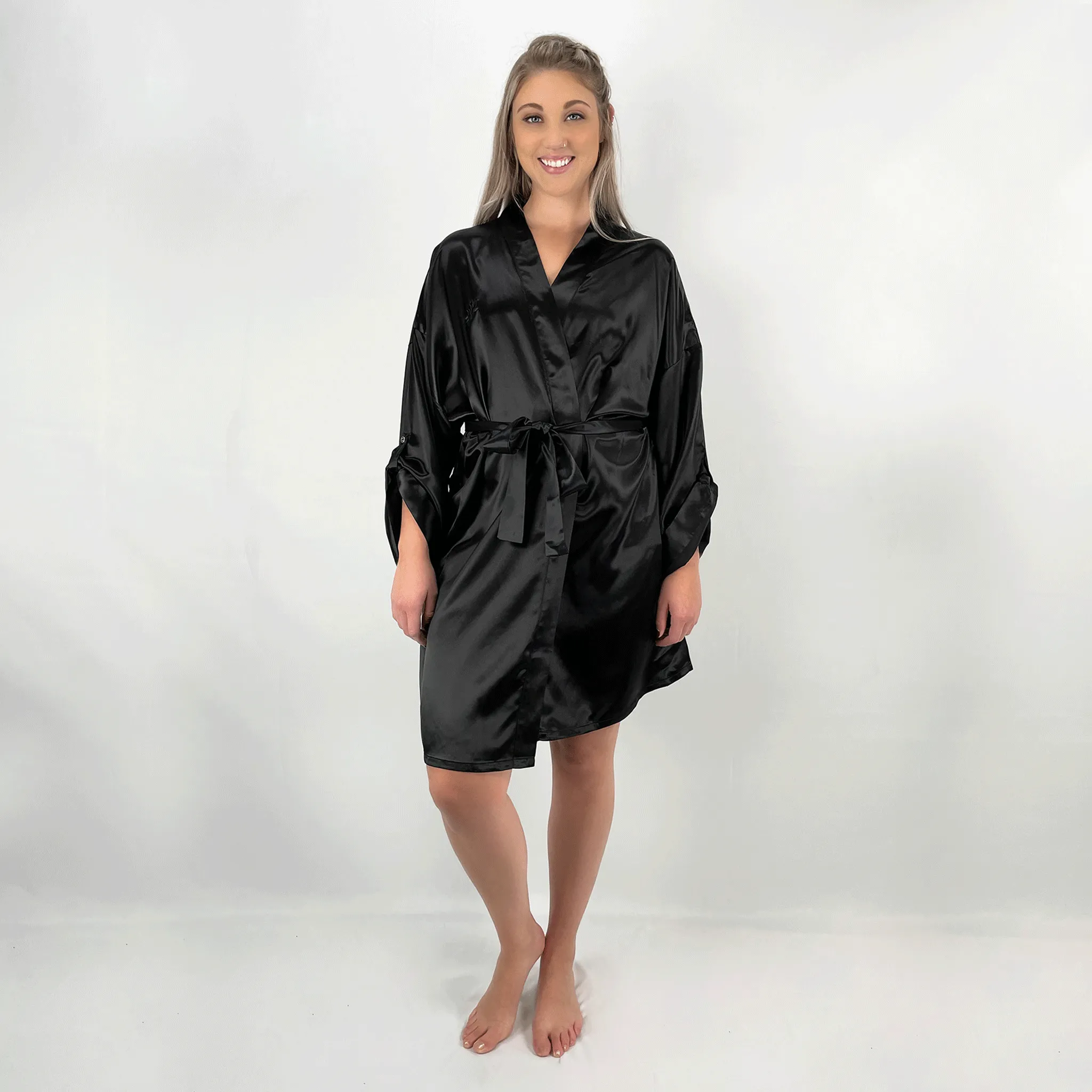 100% Pure Silk Robe - Black