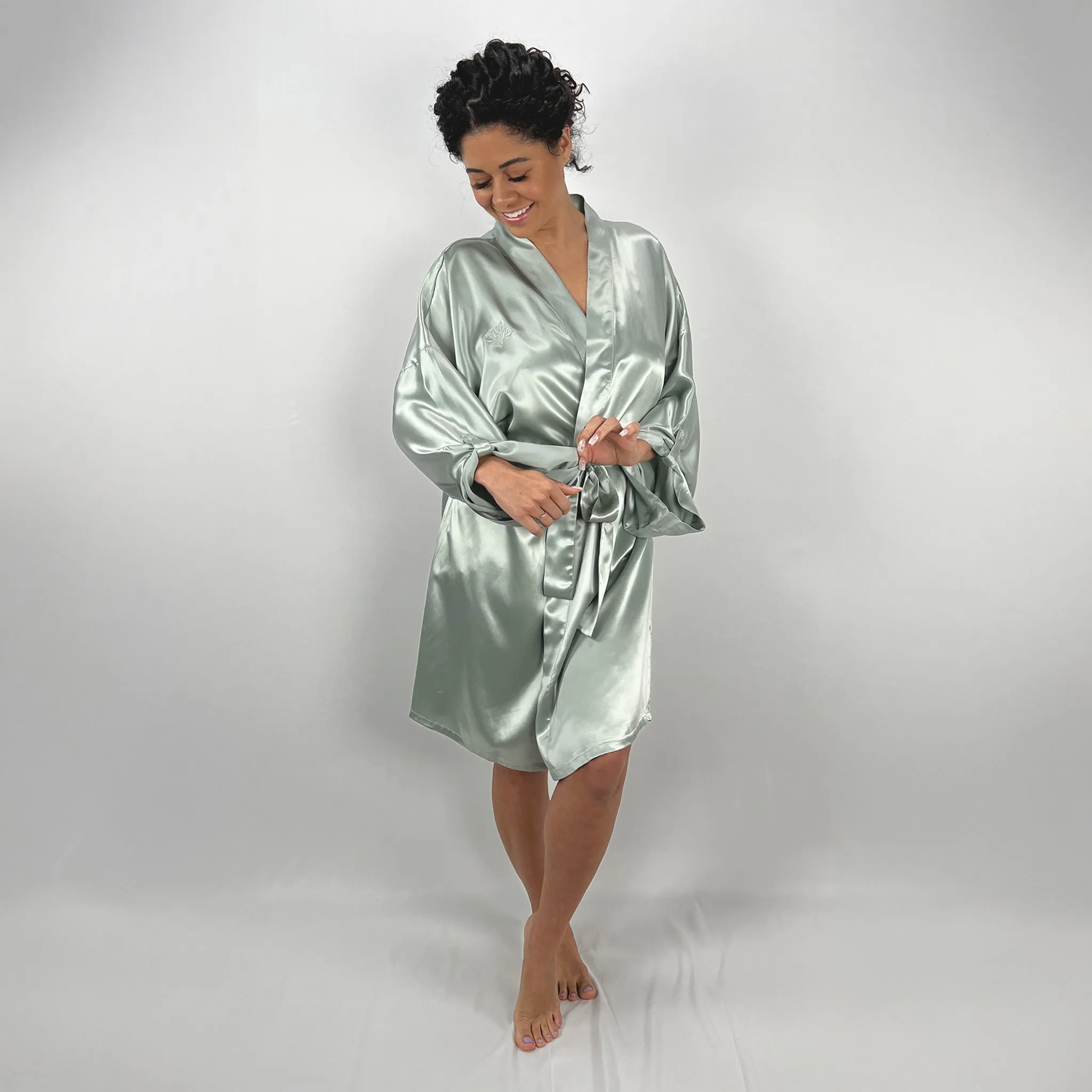 100% Pure Silk Robe - Sage