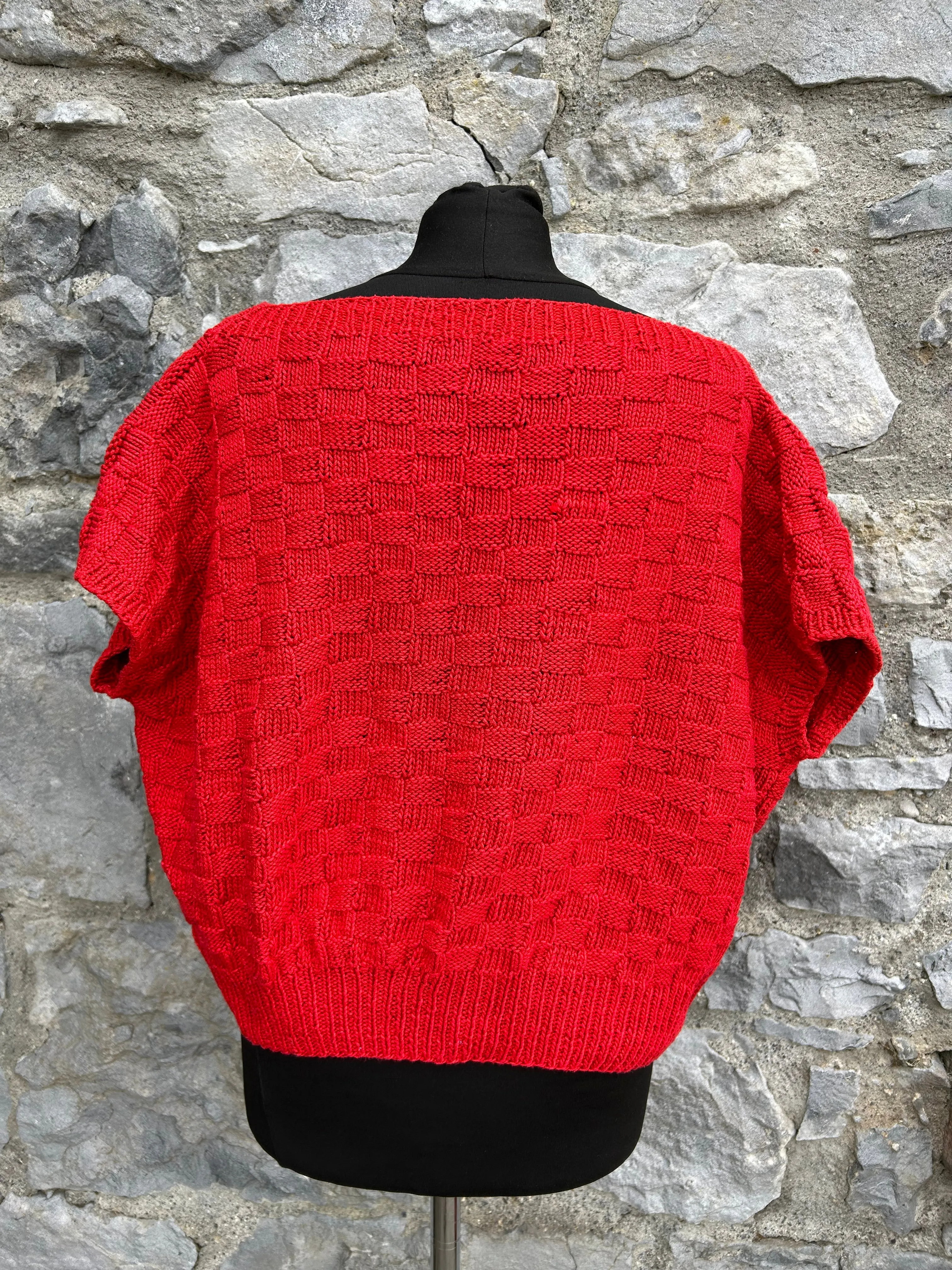 80s red squares knitted gilet uk 14