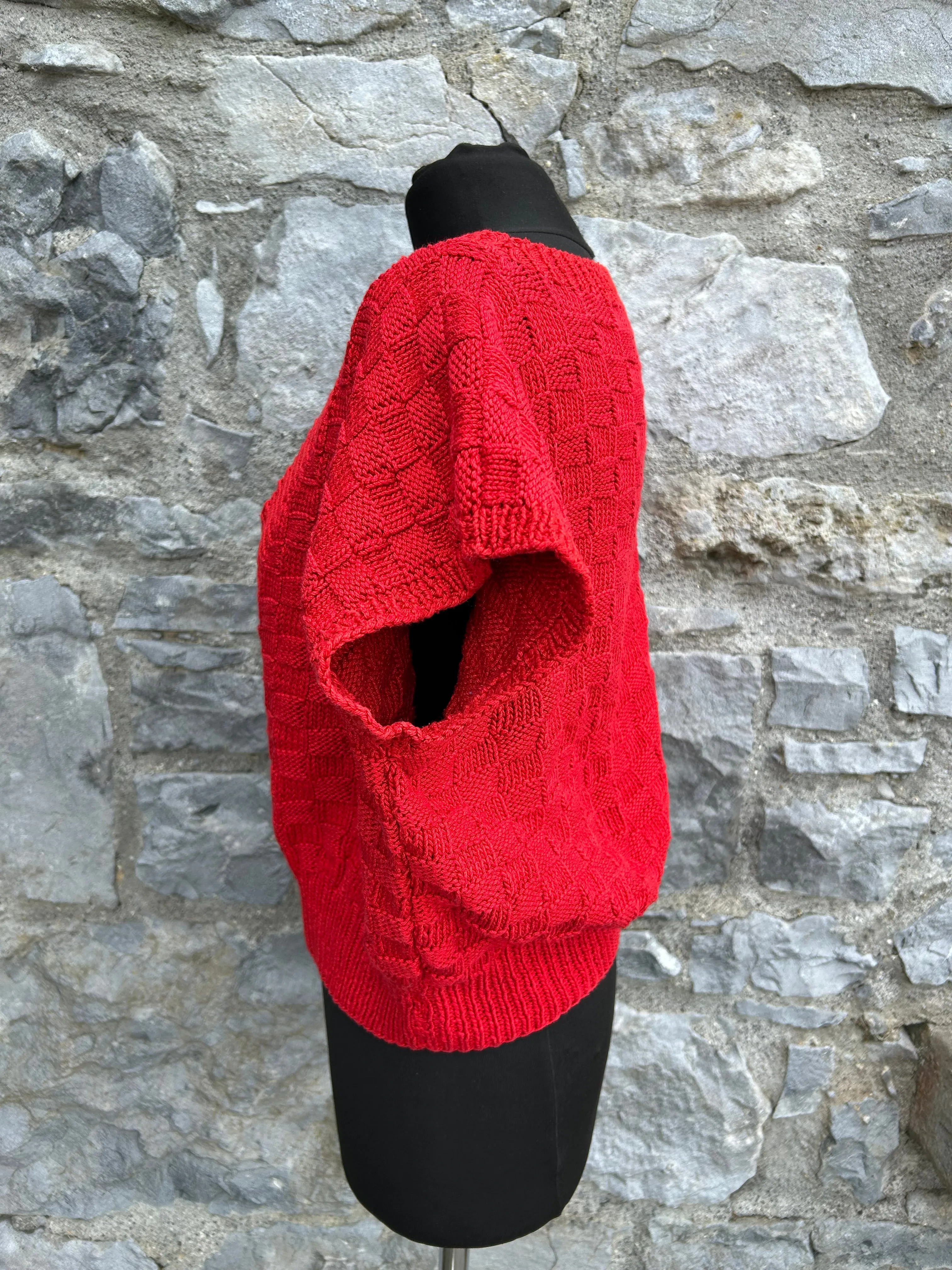 80s red squares knitted gilet uk 14