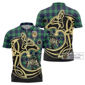 Abercrombie Tartan Zipper Polo Shirt with Family Crest Celtic Wolf Style