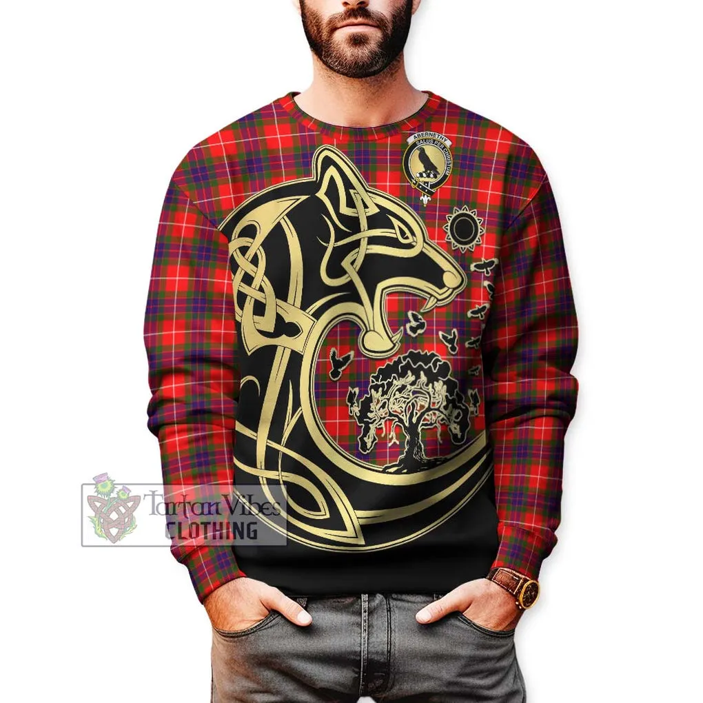 Abernethy Tartan Sweatshirt with Family Crest Celtic Wolf Style