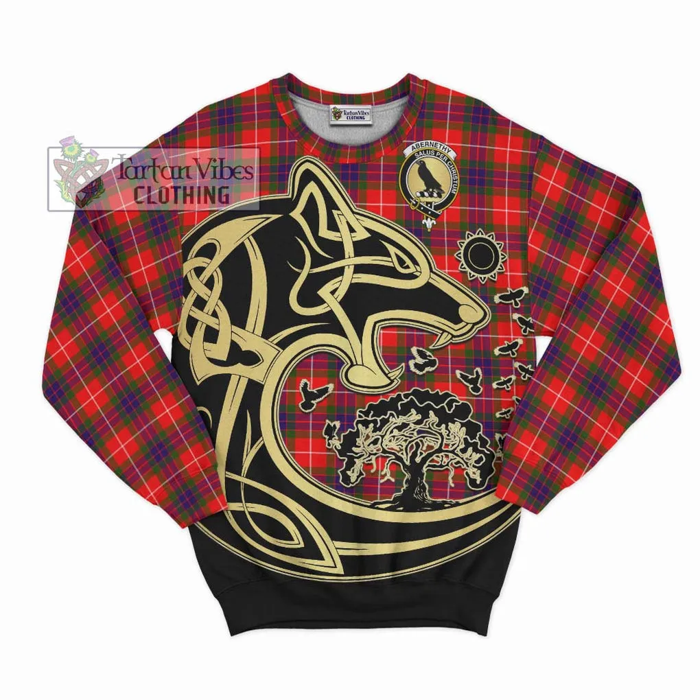 Abernethy Tartan Sweatshirt with Family Crest Celtic Wolf Style