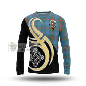 Agnew Ancient Tartan Long Sleeve T-Shirt with Family Crest and Celtic Symbol Style