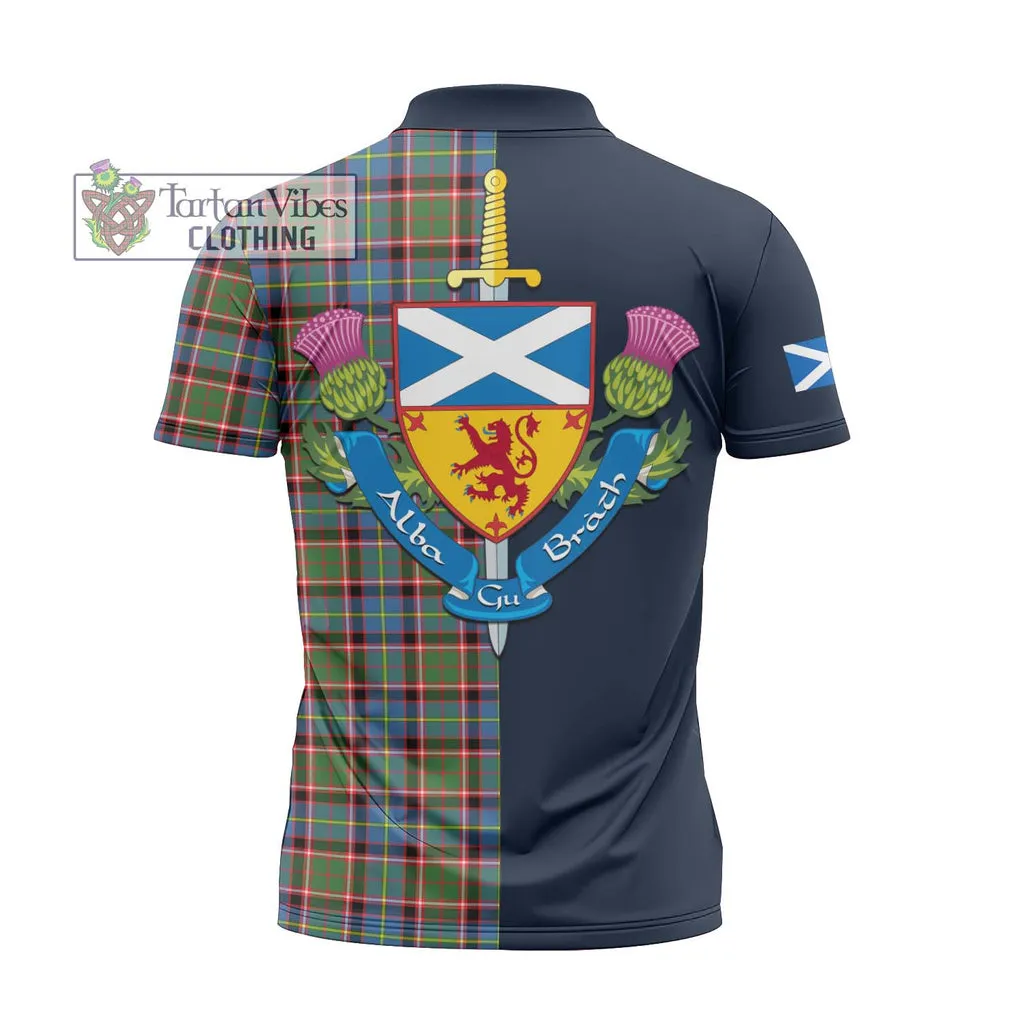 Aikenhead Tartan Zipper Polo Shirt Alba with Scottish Lion Royal Arm Half Style