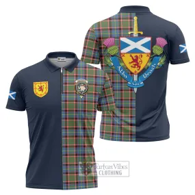 Aikenhead Tartan Zipper Polo Shirt Alba with Scottish Lion Royal Arm Half Style