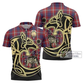 Ainslie Tartan Zipper Polo Shirt with Family Crest Celtic Wolf Style