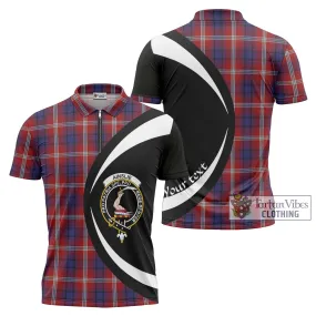 Ainslie Tartan Zipper Polo Shirt with Family Crest Circle Style