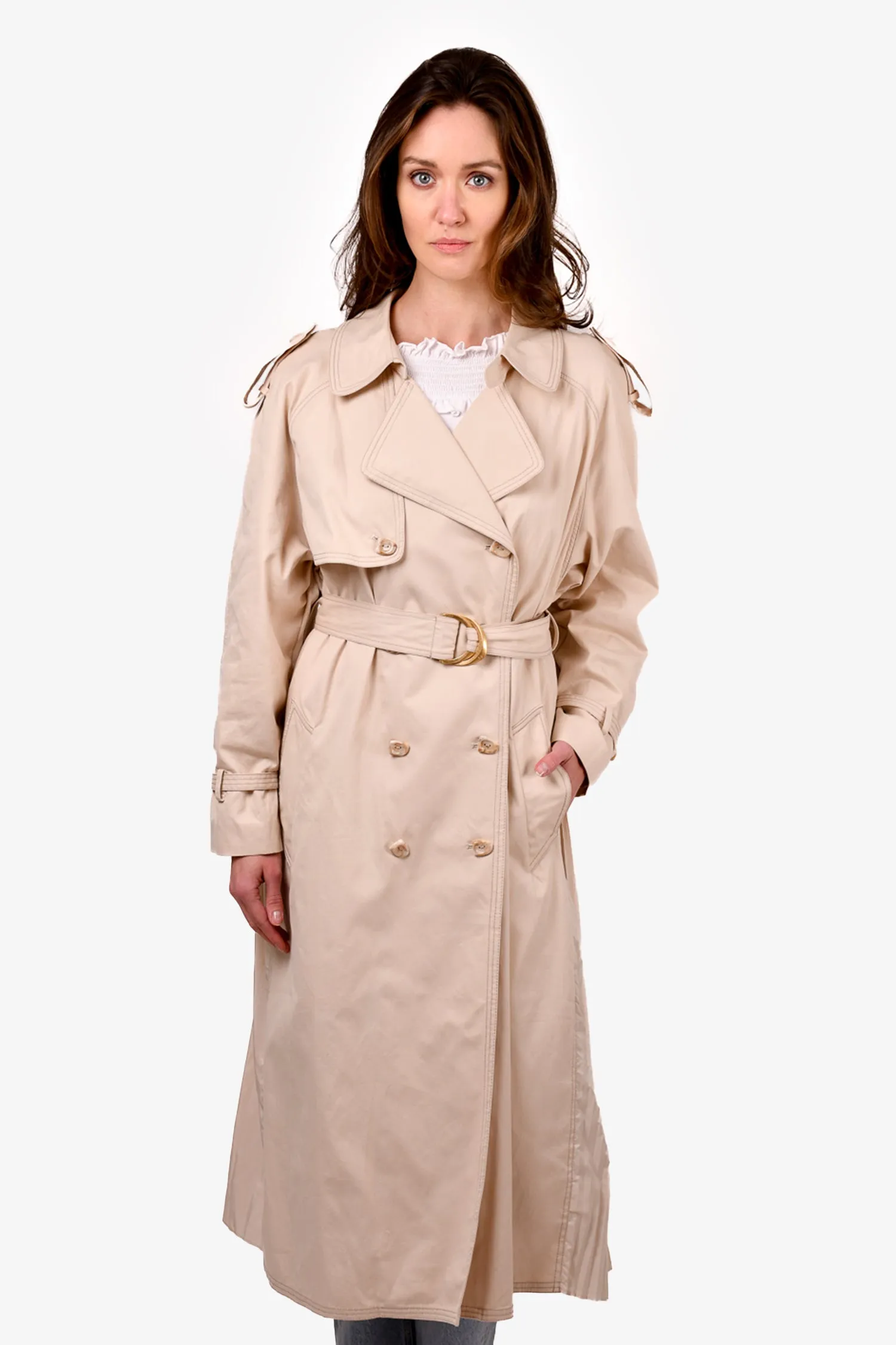 Aje Cream Pleated Belted Trench Coat Size 4