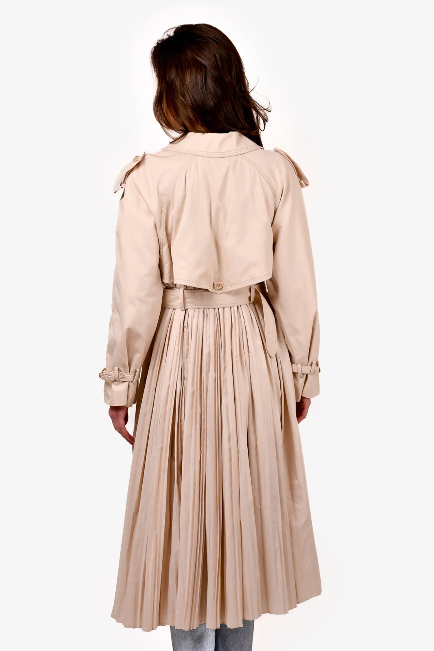 Aje Cream Pleated Belted Trench Coat Size 4