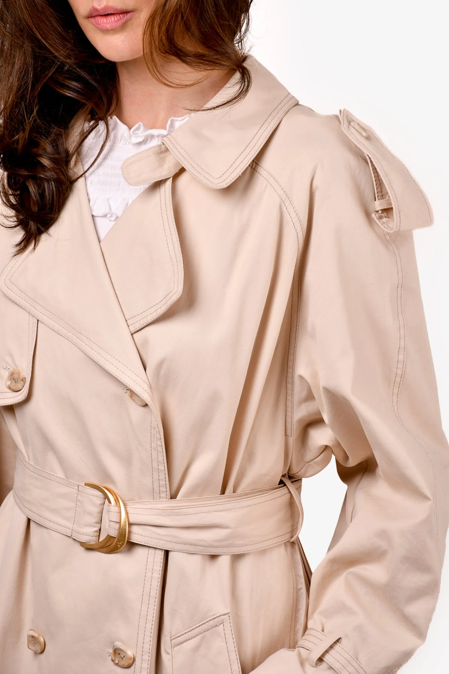 Aje Cream Pleated Belted Trench Coat Size 4