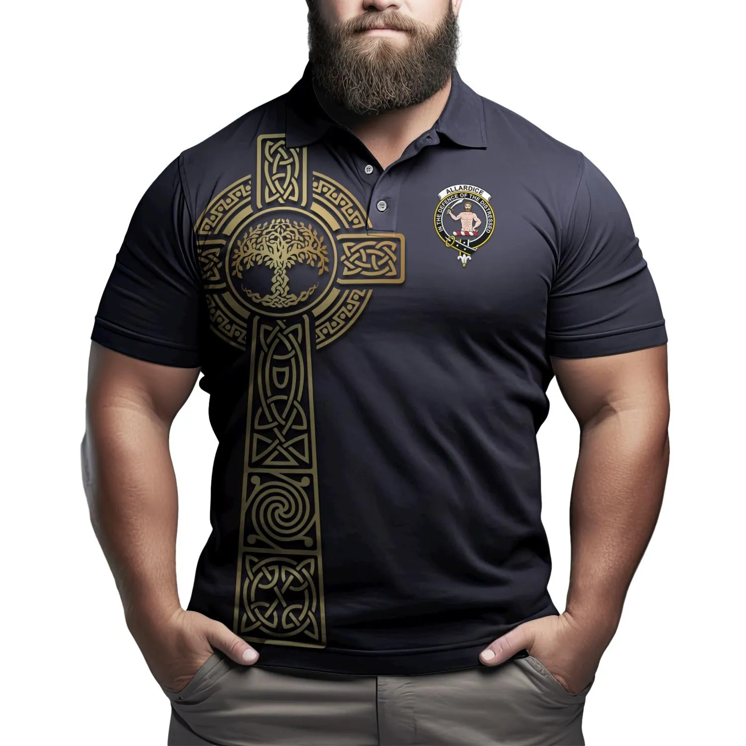 Allardice Clan Polo Shirt with Golden Celtic Tree Of Life