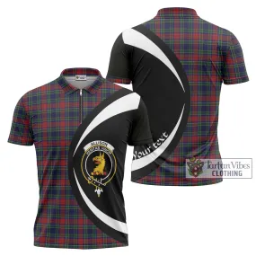 Allison Red Tartan Zipper Polo Shirt with Family Crest Circle Style