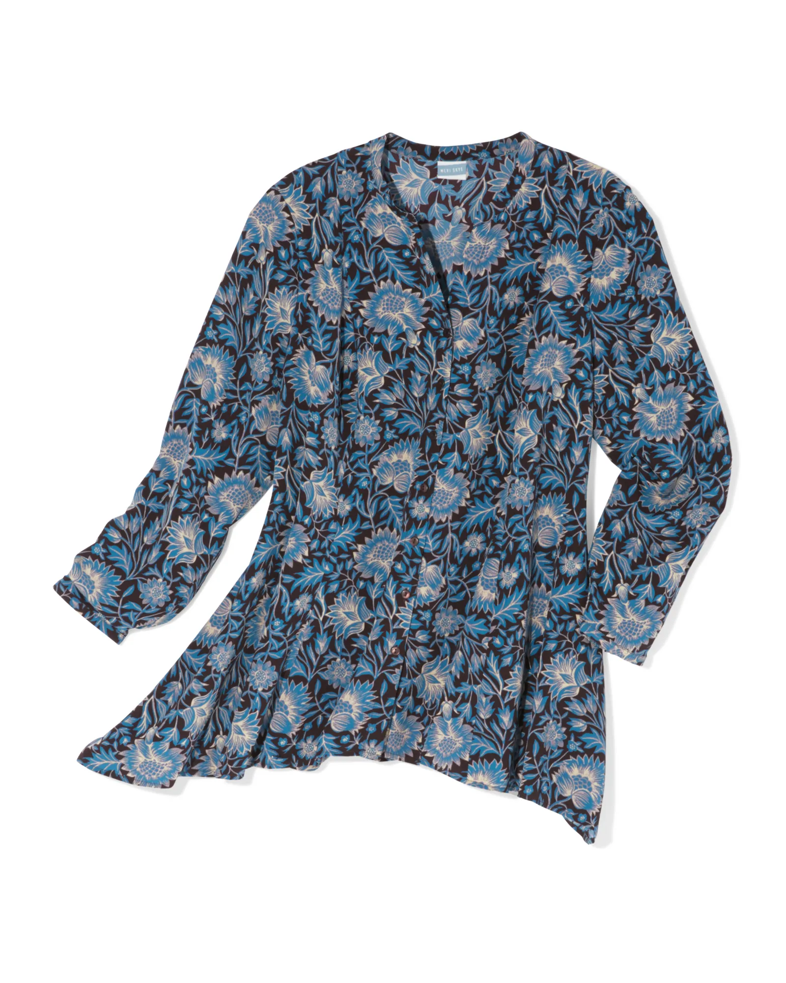 Anna Shark Bite Blouse | Black / Azure Blue