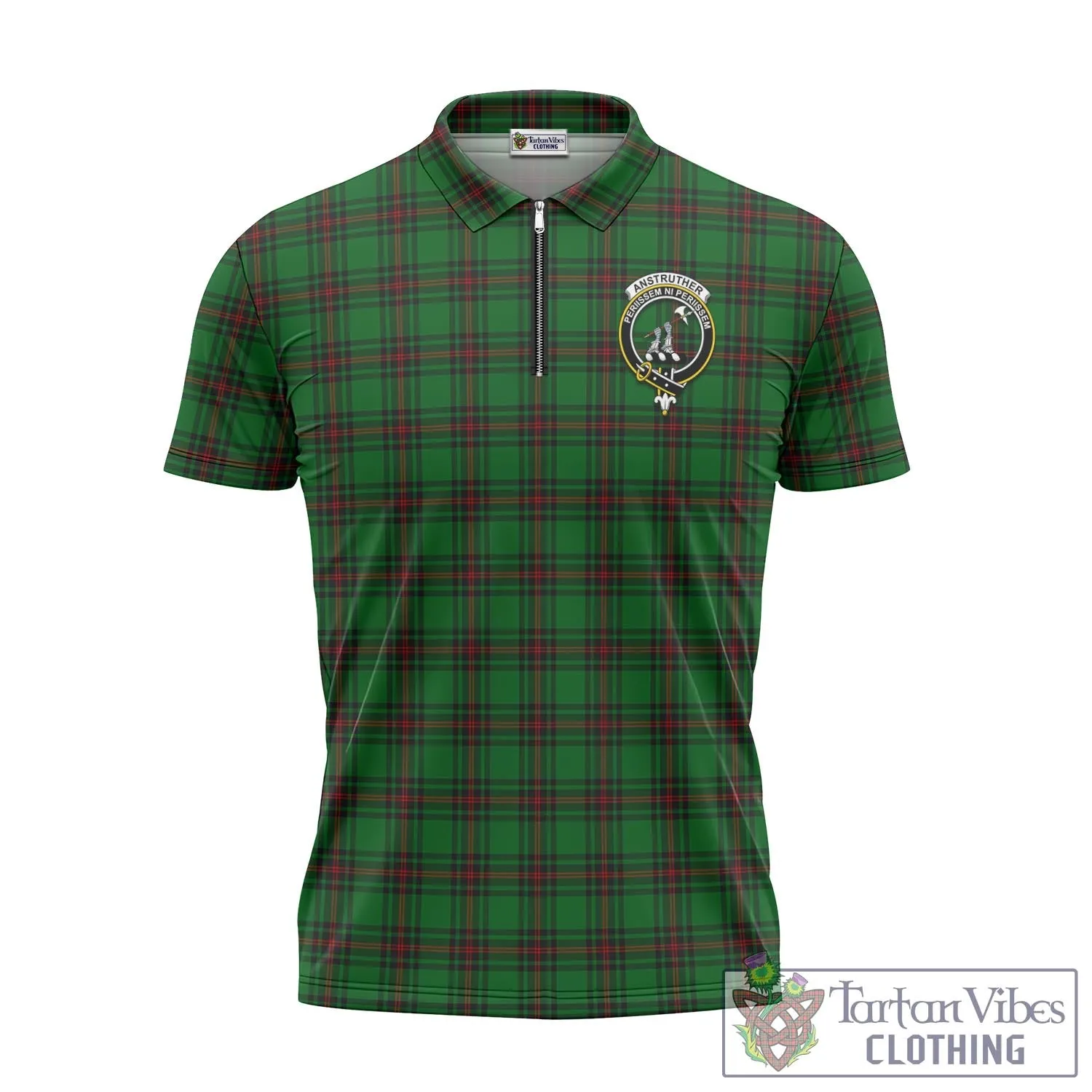 Anstruther Tartan Zipper Polo Shirt with Family Crest