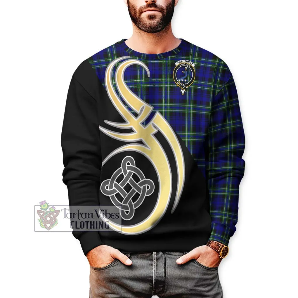 Arbuthnot Modern Tartan Sweatshirt with Family Crest and Celtic Symbol Style