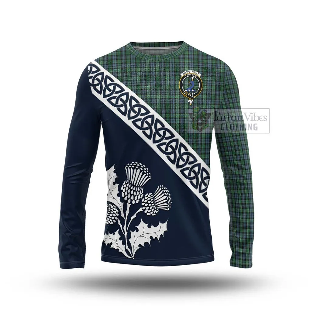 Arbuthnot Tartan Long Sleeve T-Shirt Featuring Thistle and Scotland Map