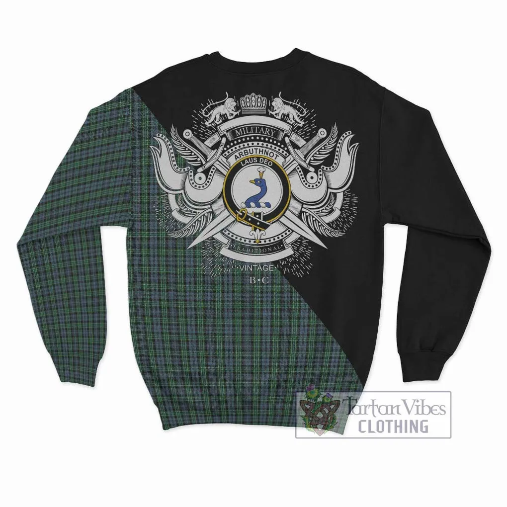 Arbuthnot Tartan Sweatshirt with Family Crest and Military Logo Style