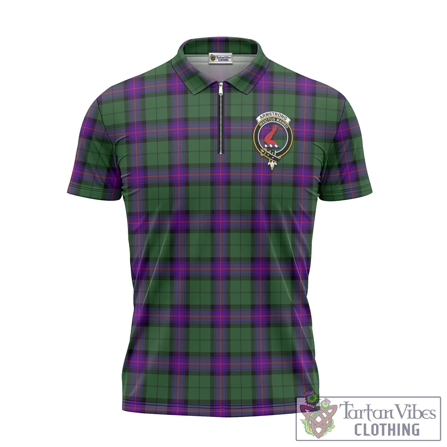 Armstrong Modern Tartan Zipper Polo Shirt with Family Crest