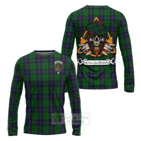 Armstrong Tartan Long Sleeve T-Shirt with Family Crest and Bearded Skull Holding Bottles of Whiskey