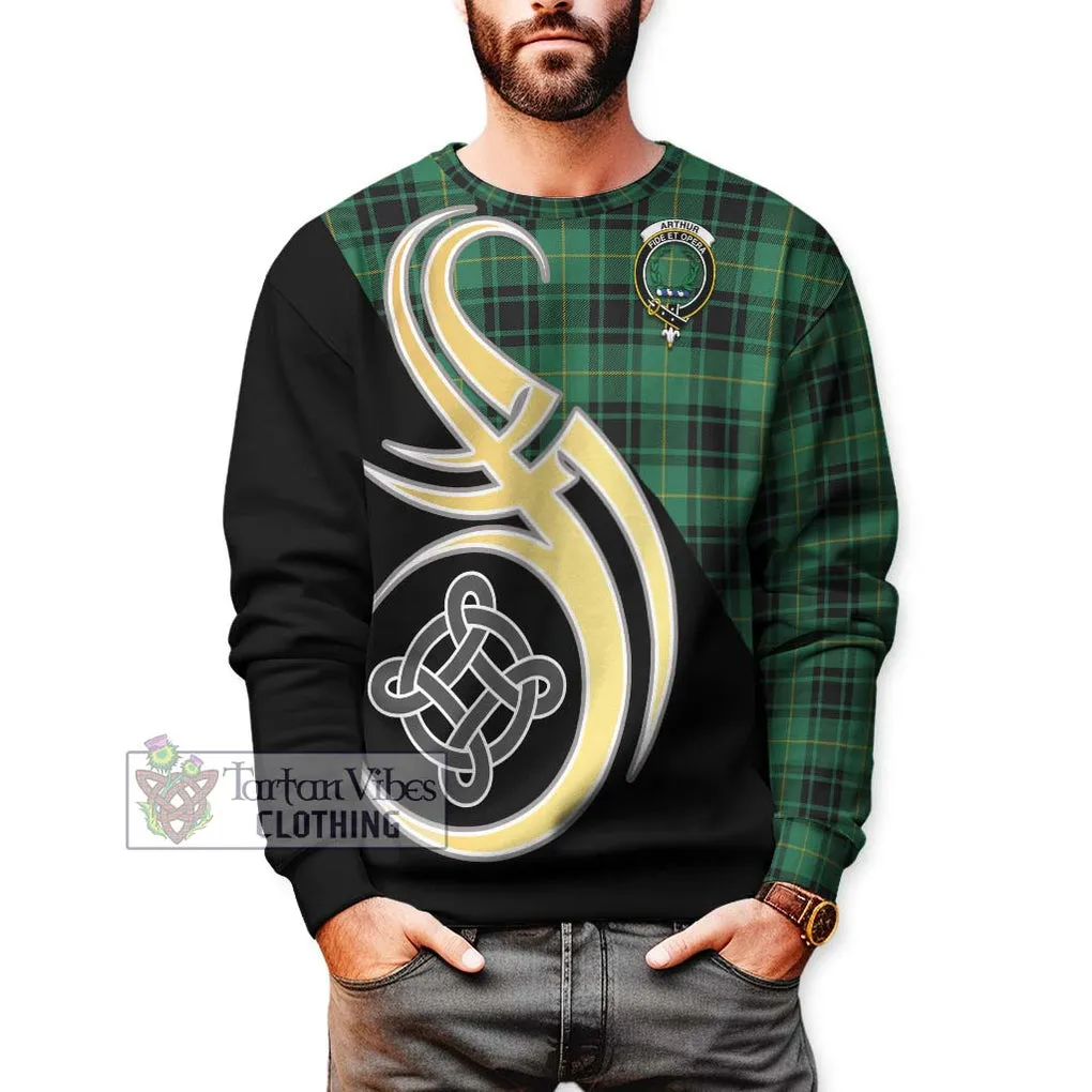 Arthur Ancient Tartan Sweatshirt with Family Crest and Celtic Symbol Style