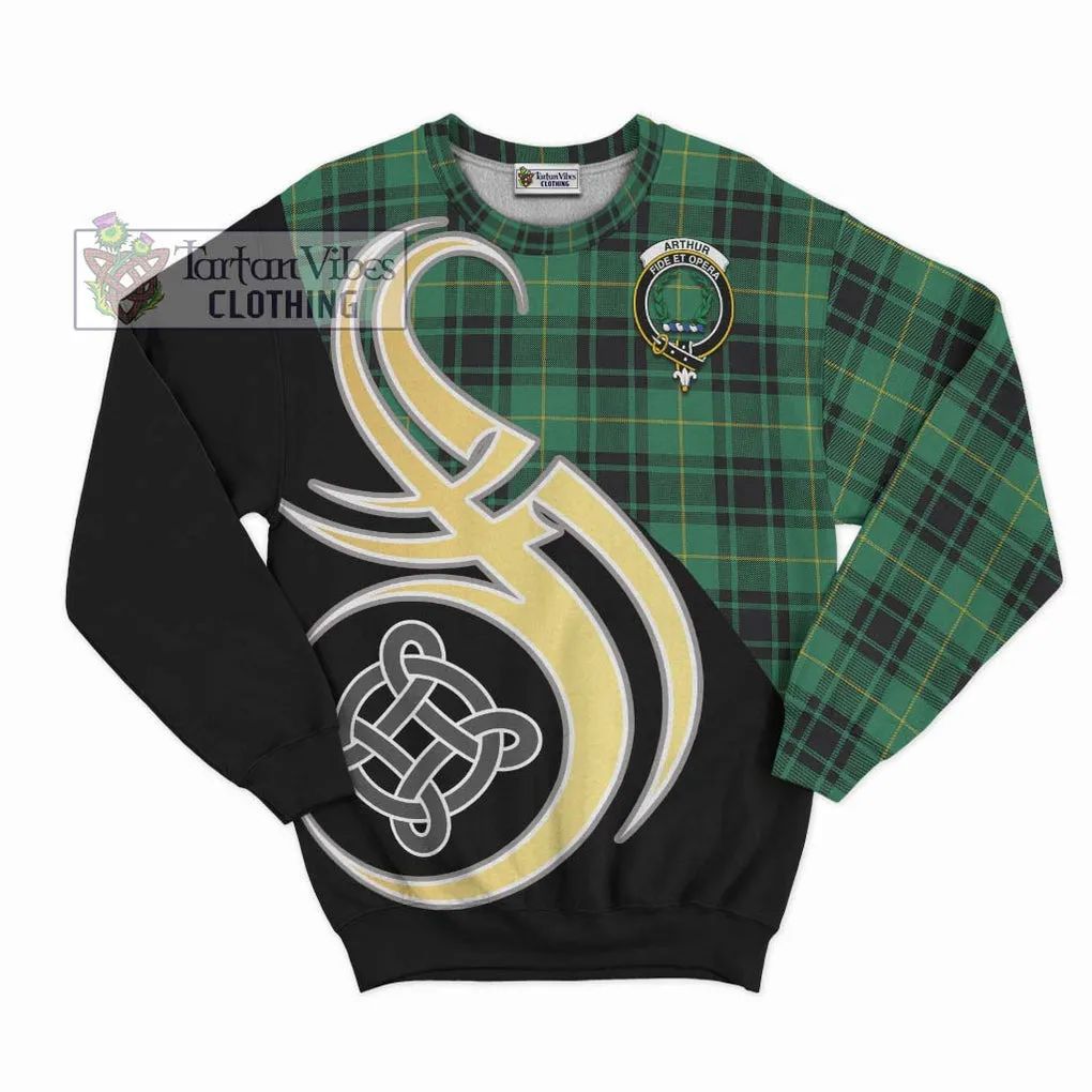 Arthur Ancient Tartan Sweatshirt with Family Crest and Celtic Symbol Style