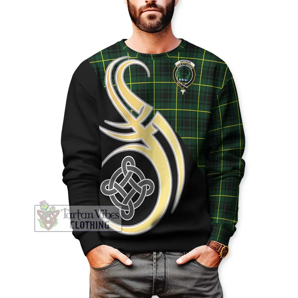 Arthur Modern Tartan Sweatshirt with Family Crest and Celtic Symbol Style