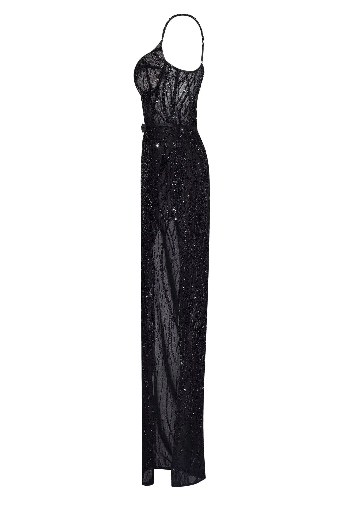 Astonishing sequined maxi gown on spaghetti straps