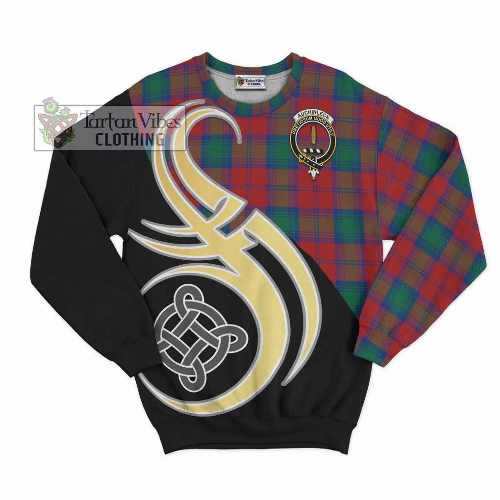 Auchinleck (Affleck) Tartan Sweatshirt with Family Crest and Celtic Symbol Style