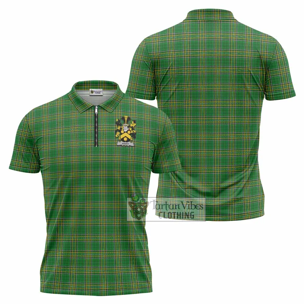 Avery Irish Clan Tartan Zipper Polo Shirt with Coat of Arms