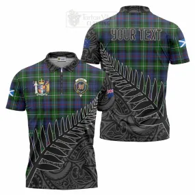 Baillie (Bailey) Crest Tartan Zipper Polo Shirt with New Zealand Silver Fern Half Style