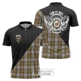 Baillie Dress Tartan Zipper Polo Shirt with Family Crest and Military Logo Style