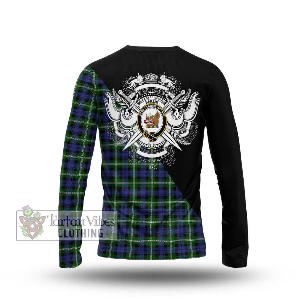 Baillie of Polkemmet Tartan Long Sleeve T-Shirt with Family Crest and Military Logo Style