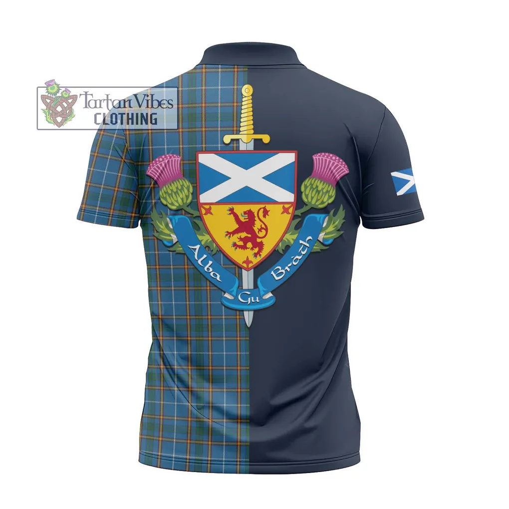 Bain Tartan Zipper Polo Shirt Alba with Scottish Lion Royal Arm Half Style