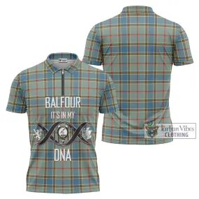 Balfour Blue Tartan Zipper Polo Shirt with Family Crest DNA In Me Style