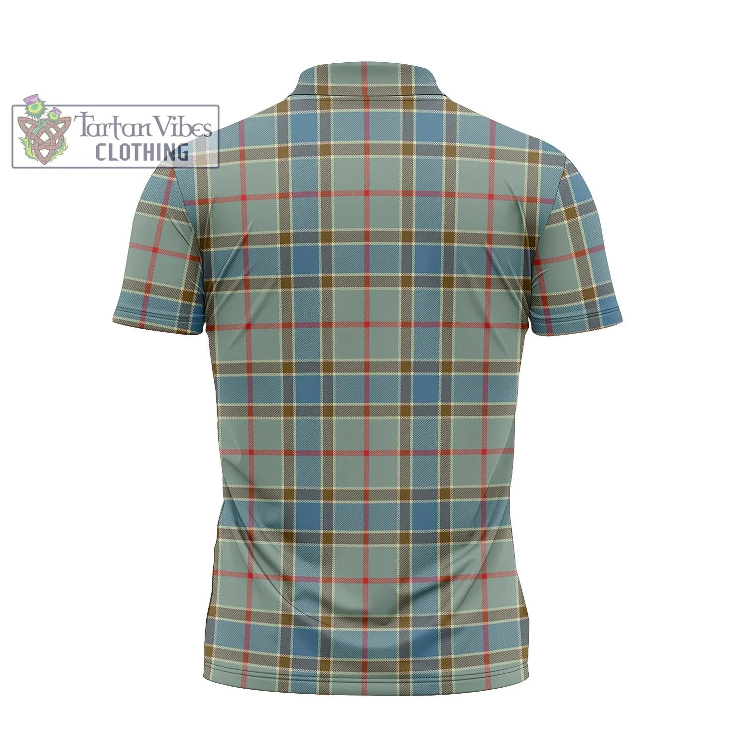 Balfour Blue Tartan Zipper Polo Shirt with Family Crest