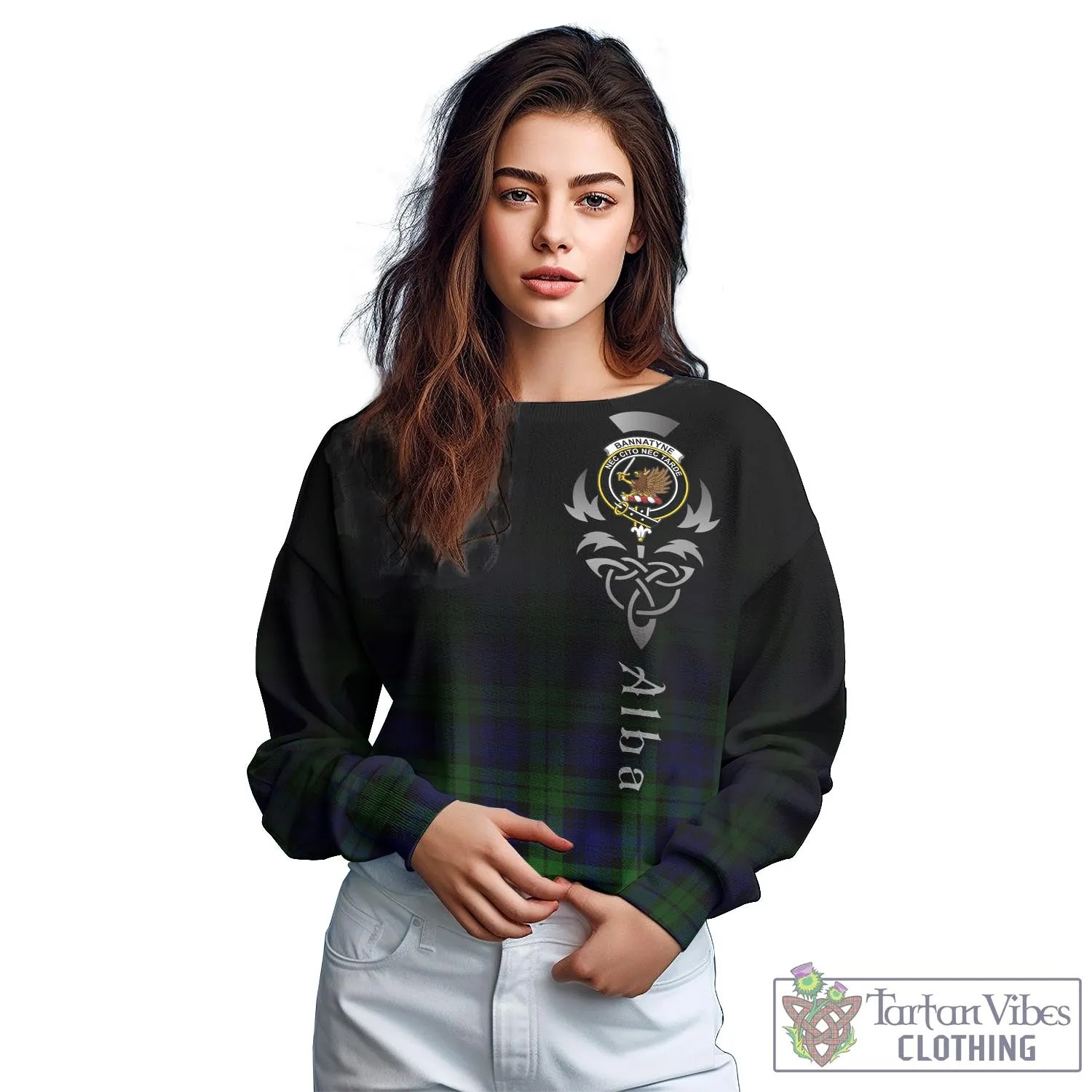 Bannatyne Tartan Sweatshirt Featuring Alba Gu Brath Family Crest Celtic Inspired