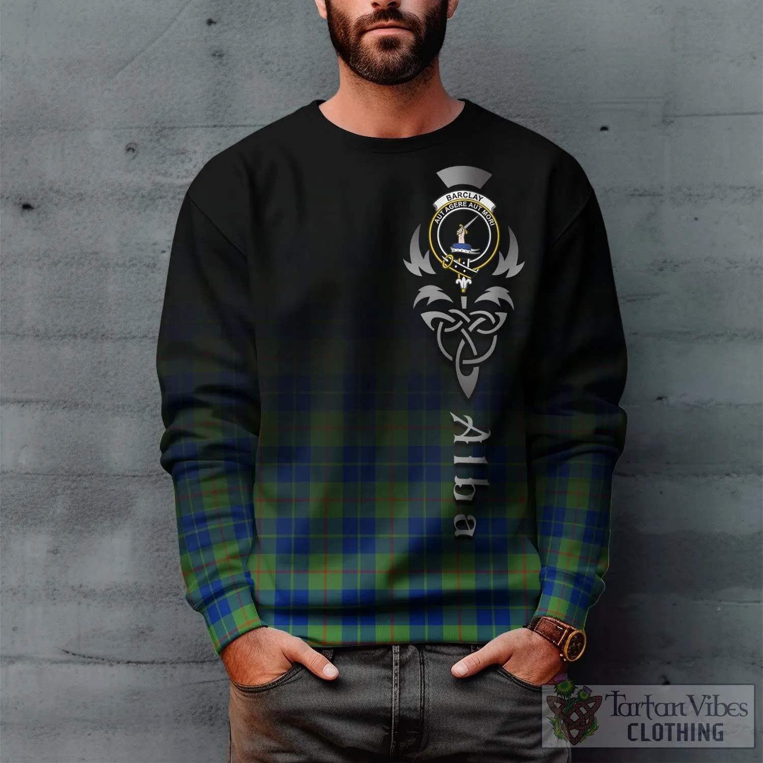 Barclay Hunting Ancient Tartan Sweatshirt Featuring Alba Gu Brath Family Crest Celtic Inspired