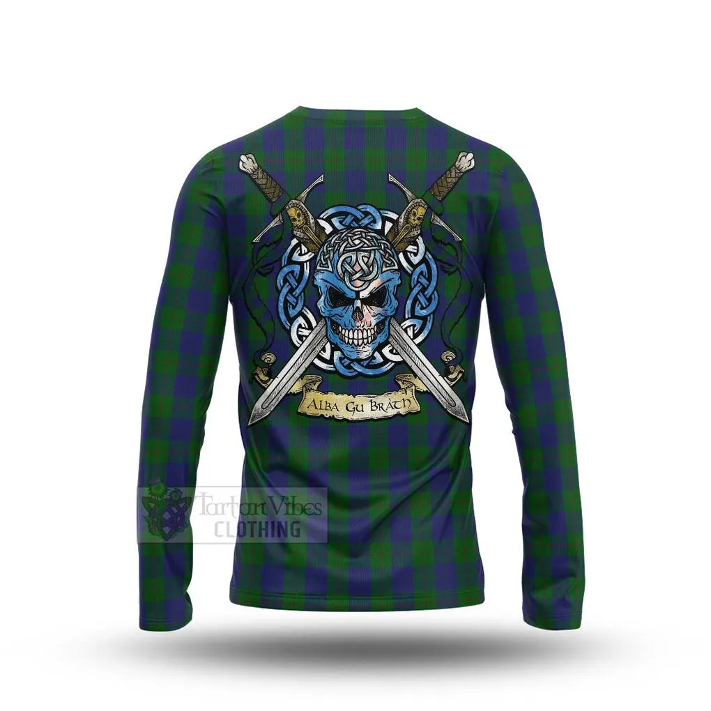 Barclay Tartan Long Sleeve T-Shirt with Family Crest Celtic Skull Style