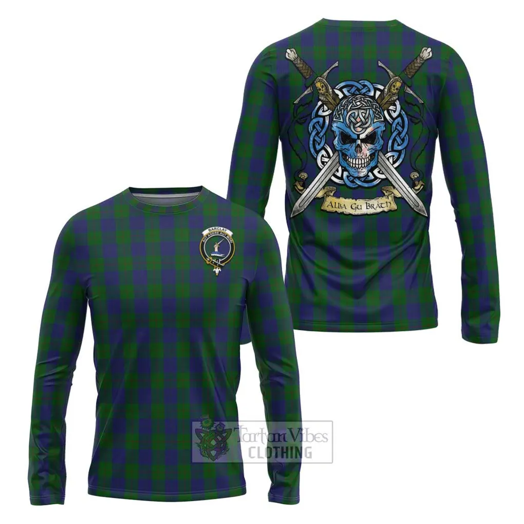 Barclay Tartan Long Sleeve T-Shirt with Family Crest Celtic Skull Style