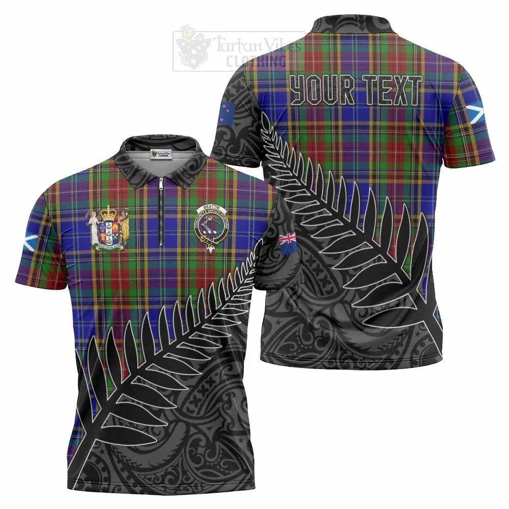 Beattie (Beatty) Crest Tartan Zipper Polo Shirt with New Zealand Silver Fern Half Style