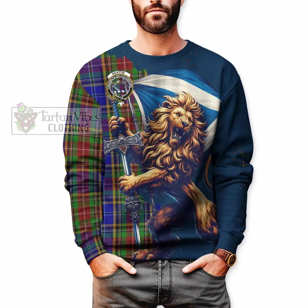 Beattie (Beatty) Tartan Family Crest Sweatshirt with Scottish Majestic Lion