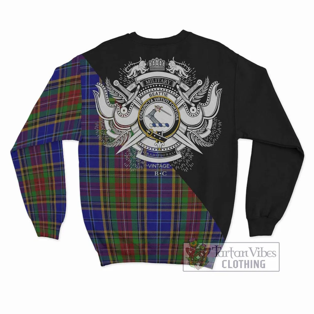 Beattie Tartan Sweatshirt with Family Crest and Military Logo Style