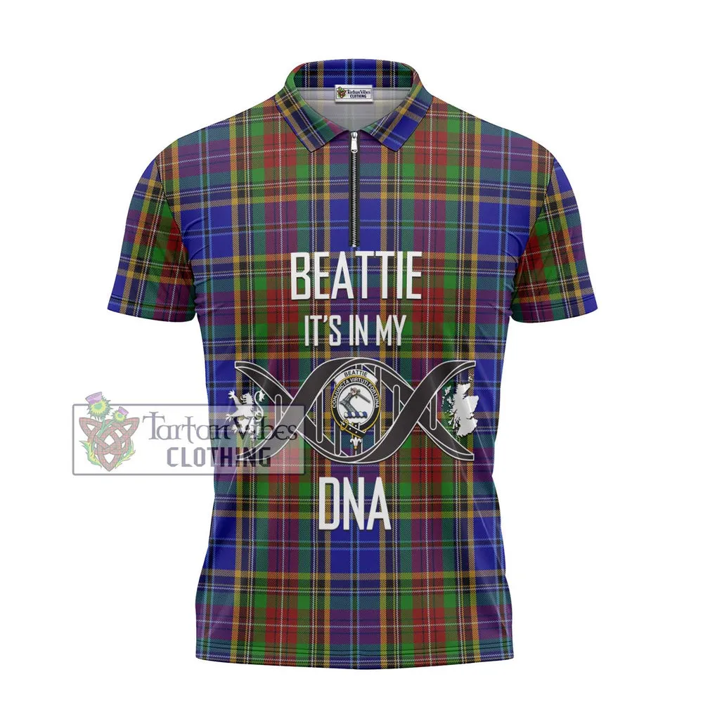 Beattie Tartan Zipper Polo Shirt with Family Crest DNA In Me Style