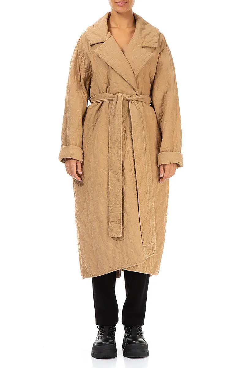 Beige Quilted Silk Trench Coat