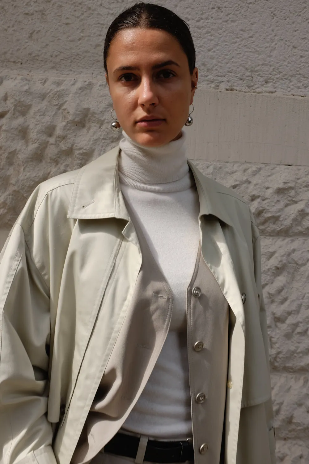 BEIGE VINTAGE BELTED TRENCH COAT