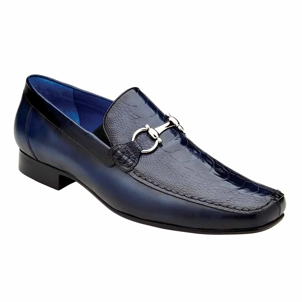 Belvedere Bruno Men's Split-Toe Navy Ostrich Horsebit Loafers