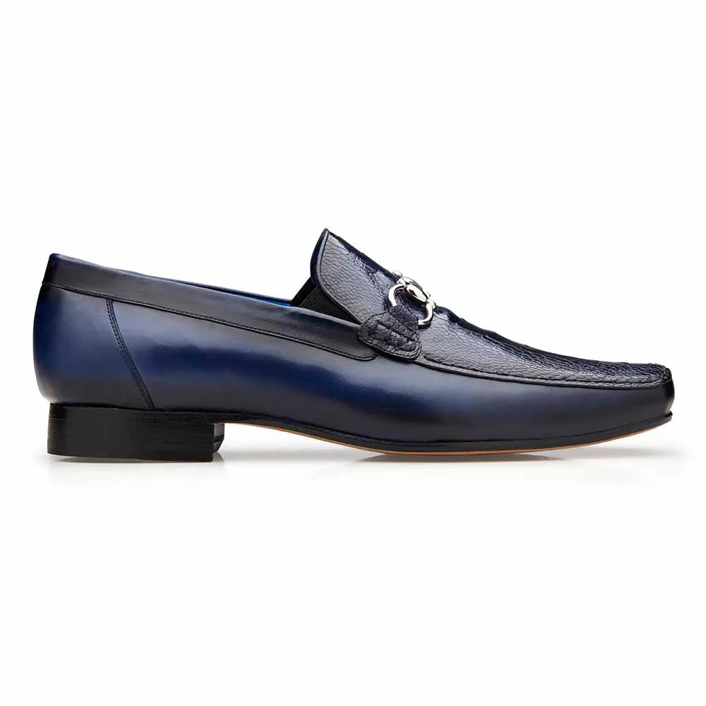 Belvedere Bruno Men's Split-Toe Navy Ostrich Horsebit Loafers