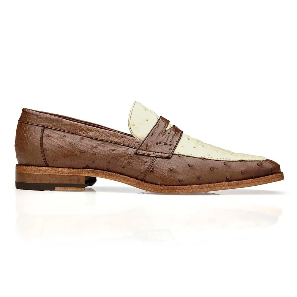 Belvedere Espada Men's Ostrich Split-Toe Penny Tabac/ Bone Loafers