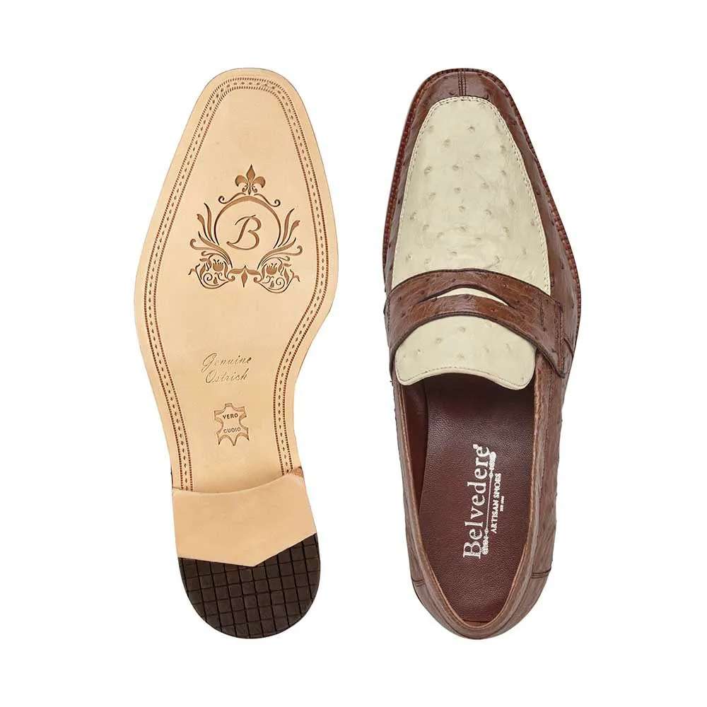 Belvedere Espada Men's Ostrich Split-Toe Penny Tabac/ Bone Loafers